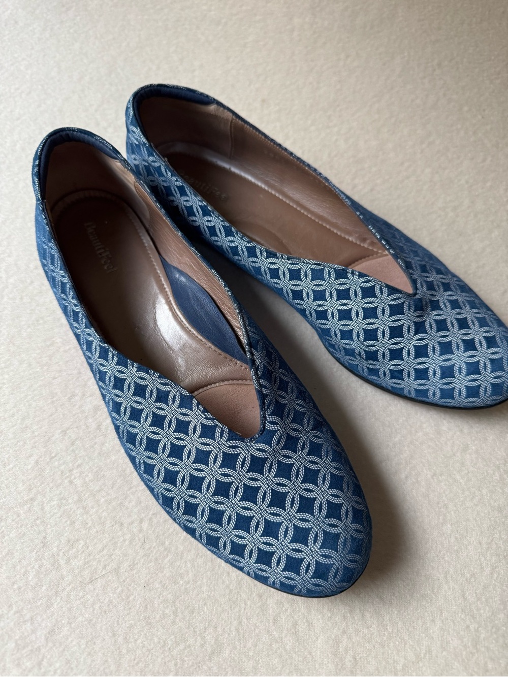 BeautiFeel Jolie Orbit Print Suede Ballet Flats 8.Blue Size 8.5 Heart Sole